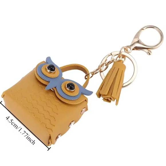 Cute Owl Tassel Keychain Bag Charm - Mustard Yellow & Blue - Picture 2 of 3